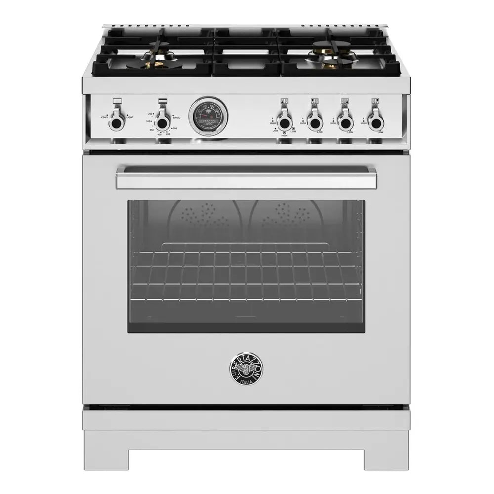 Bertazzoni Professional Series 30 inch Gas Range with 4 Brass Burners, 4.7 cu. ft. Oven Capacity, Dual Convection and Temperature Probe (Stainless Steel) - PRO304BFGMXT*