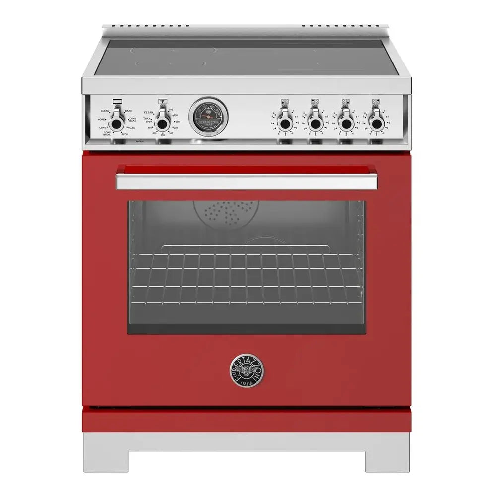 Bertazzoni Professional Series 30 inch Induction Range with 4 Elements, 4.6 cu. ft. Oven Capacity, Self Clean and Air Fry (Rosso Red) - PRO304IFEPROT