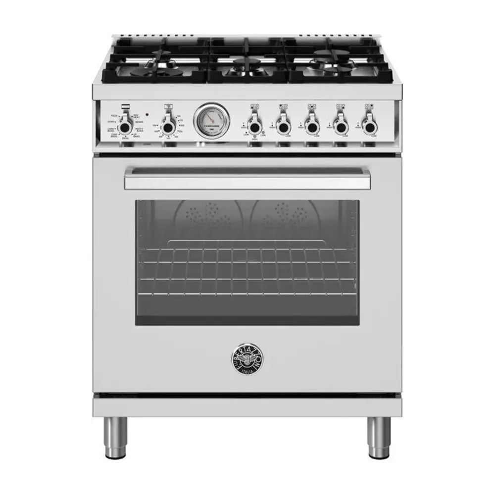 Bertazzoni Professional Series 30 inch Dual Fuel Range with 5 Burners, 4.7 cu. ft. Capacity Oven, Dual Convection and Temperature Gauge in Stainless Steel - PRO305DFMXV*