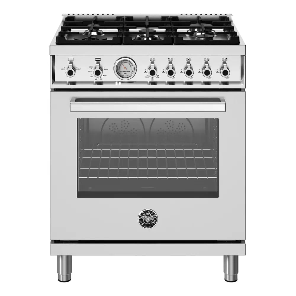 Bertazzoni Professional Series 30 inch Gas Range with 5 Burners, 4.7 cu. ft. Oven Capacity, Temperature Gauge and Dual Convection in Stainless Steel - PRO305GASXV*