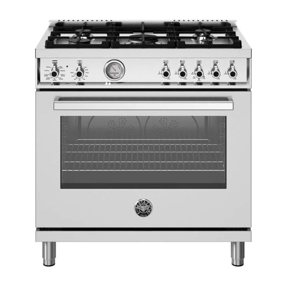 Bertazzoni Professional Series 36 inch Dual Fuel Range with 5 Burners, 5.9 cu. ft. Oven Capacity, Dual Convection and Temperature Gauge in Stainless Steel - PRO365DFMXV*