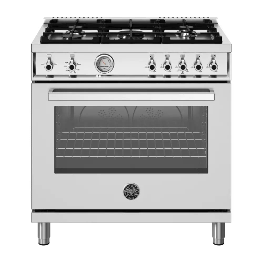 Bertazzoni Professional Series 36 inch Gas Range with 5 Burners, 5.9 cu. ft. Oven Capacity, Dual Convection and Temperature Gauge in Stainless Steel - PRO365GASXV*