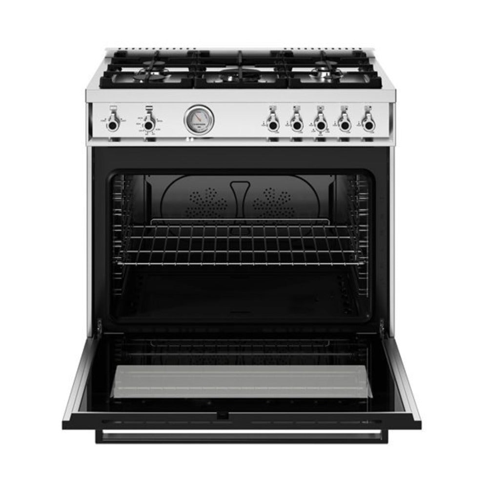Bertazzoni Professional Series 36 inch Gas Range with 5 Burners, 5.9 cu. ft. Oven Capacity, Dual Convection and Temperature Gauge in Stainless Steel - PRO365GASXV*