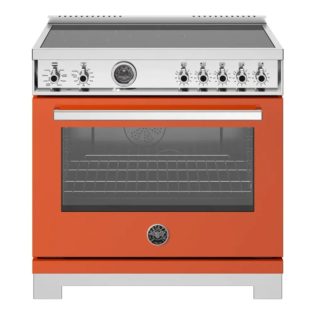 Bertazzoni Professional Series 36 inch Induction Range with 5 Elements, 5.7 cu. ft. Oven Capacity, Self-Clean, Air Fry and Cast-Iron Griddle (Arancio Orange) - PRO365ICFEPART