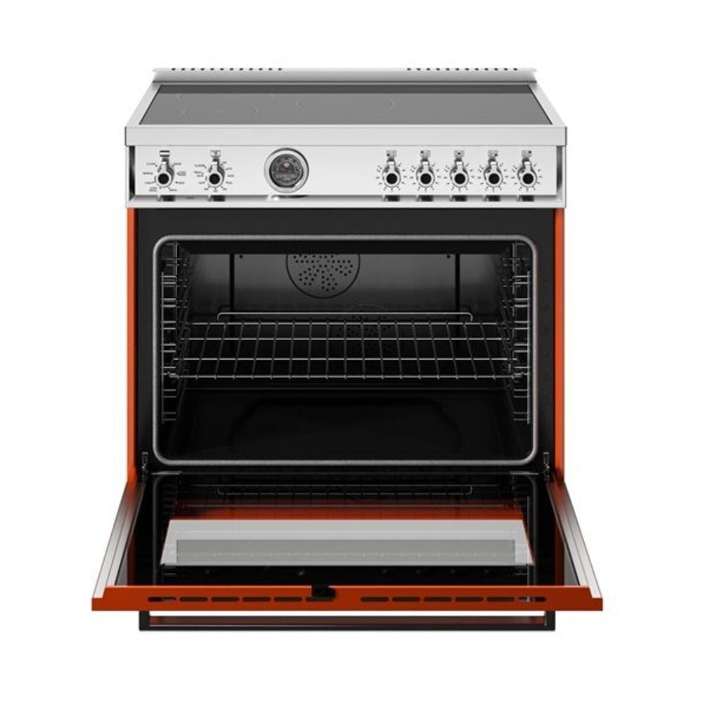 Bertazzoni Professional Series 36 inch Induction Range with 5 Elements, 5.7 cu. ft. Oven Capacity, Self-Clean, Air Fry and Cast-Iron Griddle (Arancio Orange) - PRO365ICFEPART