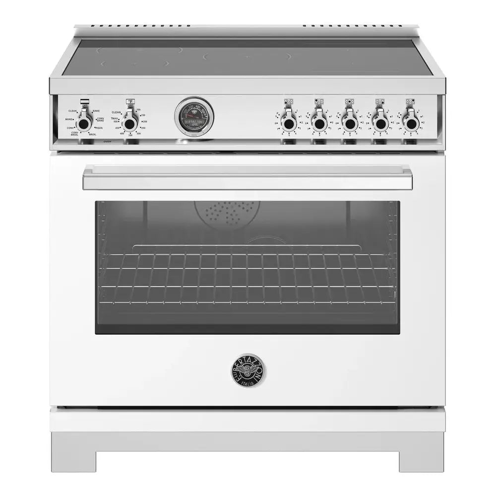 Bertazzoni Professional Series 36 inch Induction Range with 5 Elements, 5.7 cu. ft. Oven Capacity, Self-Clean, Air Fry and Cast-Iron Griddle (Bianco White) - PRO365ICFEPBIT