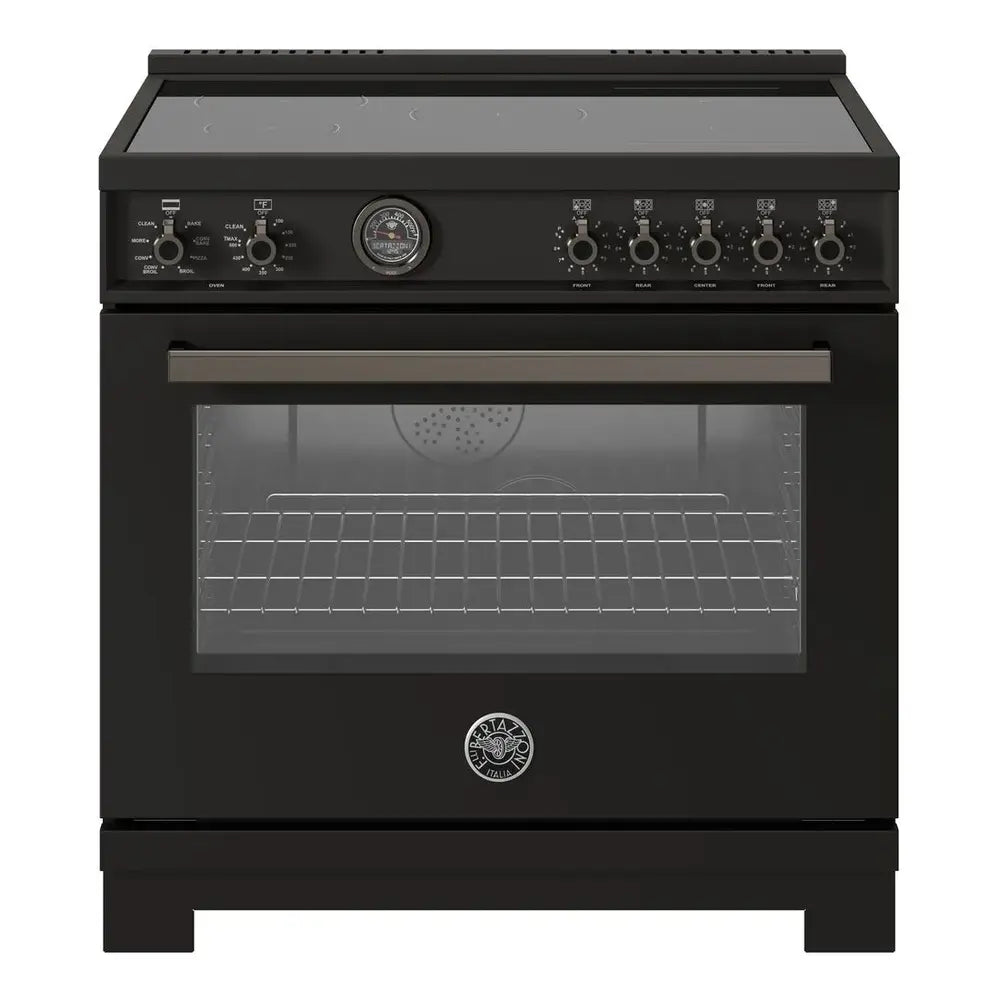 Bertazzoni Professional Series 36 inch Induction Range with 5 Elements, 5.7 cu. ft. Oven Capacity, Self-Clean, Air Fry and Cast-Iron Griddle (Carbonio) - PRO365ICFEPCAT