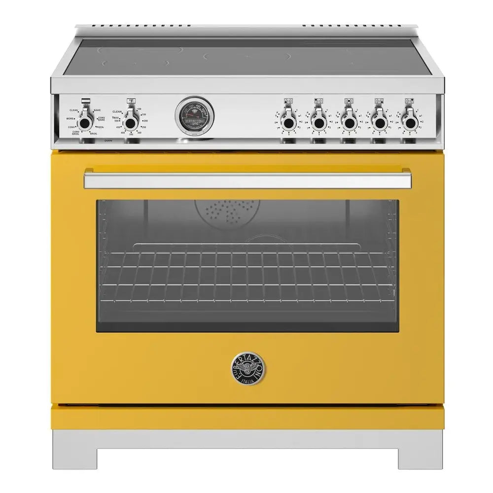 Bertazzoni Professional Series 36 inch Induction Range with 5 Elements, 5.7 cu. ft. Oven Capacity, Self-Clean, Air Fry and Cast-Iron Griddle (Giallo Yellow) - PRO365ICFEPGIT
