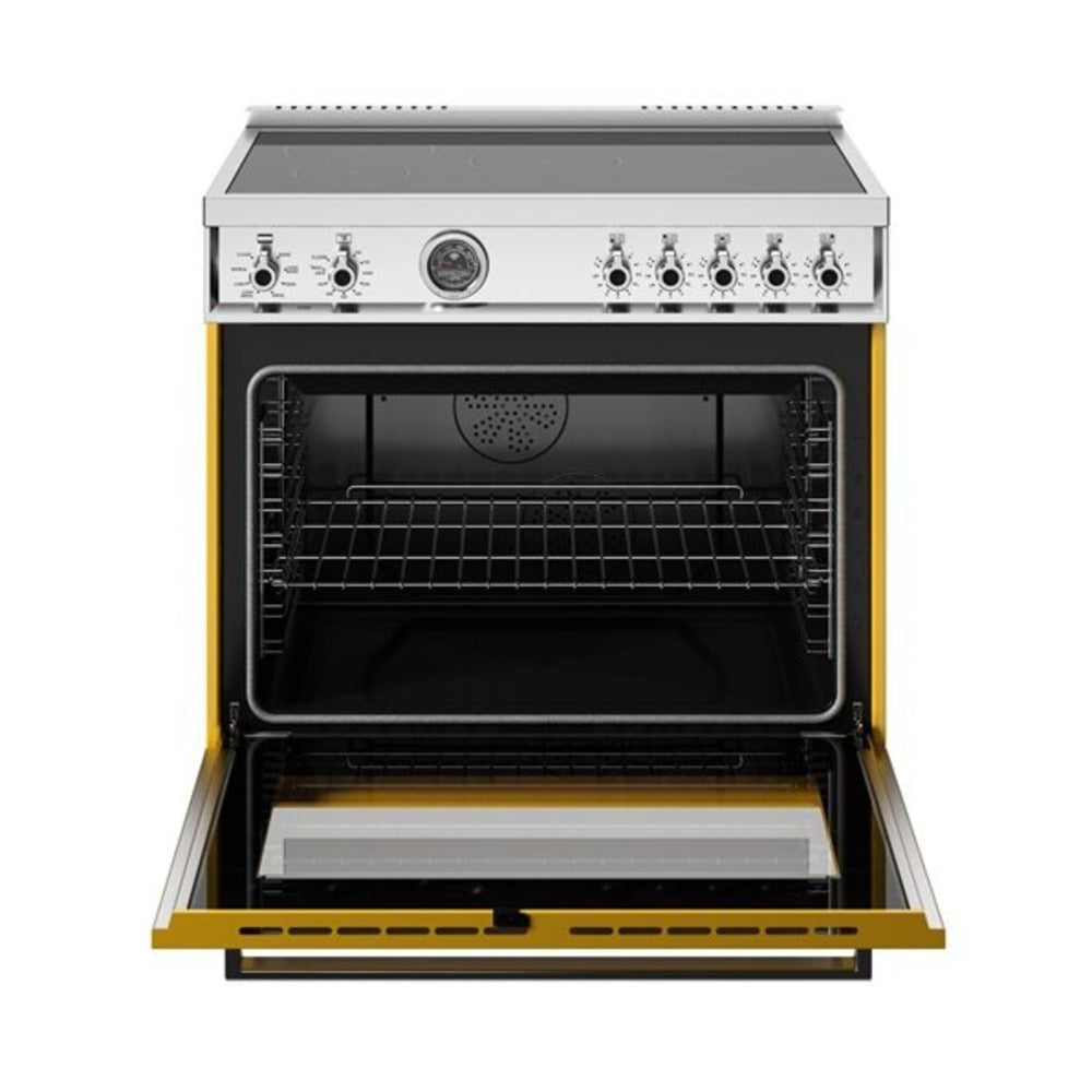 Bertazzoni Professional Series 36 inch Induction Range with 5 Elements, 5.7 cu. ft. Oven Capacity, Self-Clean, Air Fry and Cast-Iron Griddle (Giallo Yellow) - PRO365ICFEPGIT