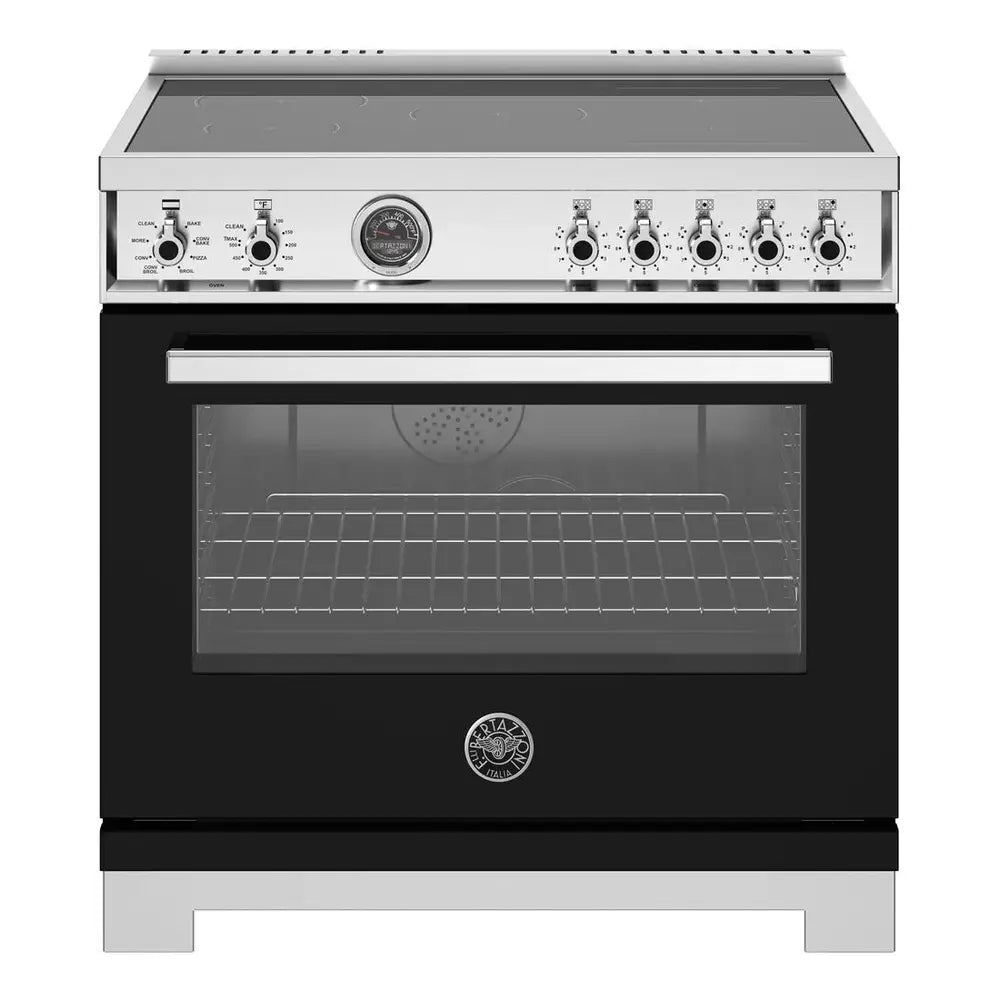 Bertazzoni Professional Series 36 inch Induction Range with 5 Elements, 5.7 cu. ft. Oven Capacity, Self-Clean, Air Fry and Cast-Iron Griddle (Nero Black) - PRO365ICFEPNET