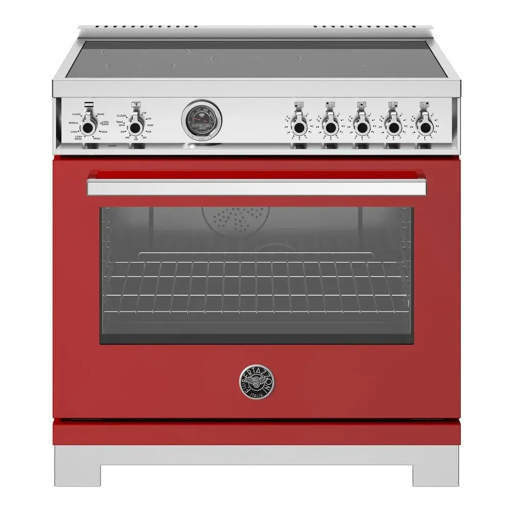 Bertazzoni Professional Series 36 inch Induction Range with 5 Elements, 5.7 cu. ft. Oven Capacity, Self-Clean, Air Fry and Cast-Iron Griddle (Rosso Red) - PRO365ICFEPROT