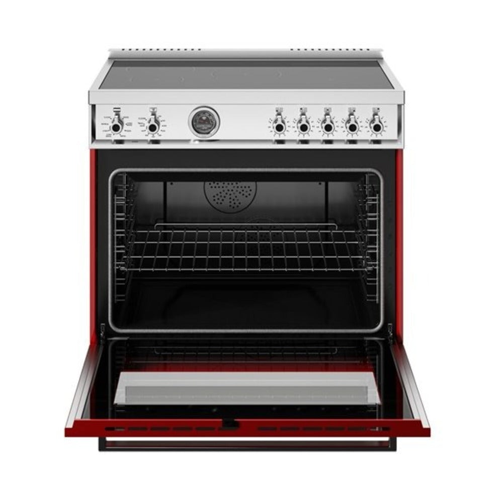 Bertazzoni Professional Series 36 inch Induction Range with 5 Elements, 5.7 cu. ft. Oven Capacity, Self-Clean, Air Fry and Cast-Iron Griddle (Rosso Red) - PRO365ICFEPROT