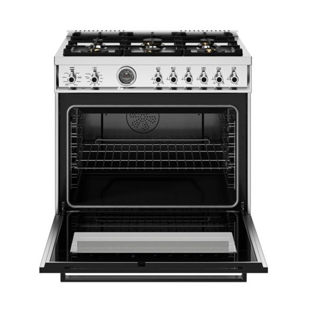 Bertazzoni Professional Series 36 inch Dual Fuel Range with 6 Brass Burners, 5.7 cu. ft. Oven Capacity, Self Clean and Removable Cast-Iron Griddle (Stainless Steel) - PRO366BCFEPXT*