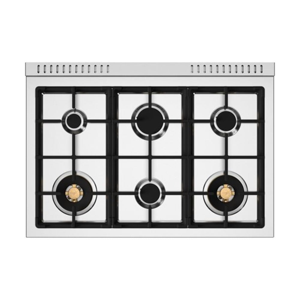 Bertazzoni Professional Series 36 inch Dual Fuel Range with 6 Brass Burners, 5.7 cu. ft. Oven Capacity, Self Clean and Removable Cast-Iron Griddle (Stainless Steel) - PRO366BCFEPXT*