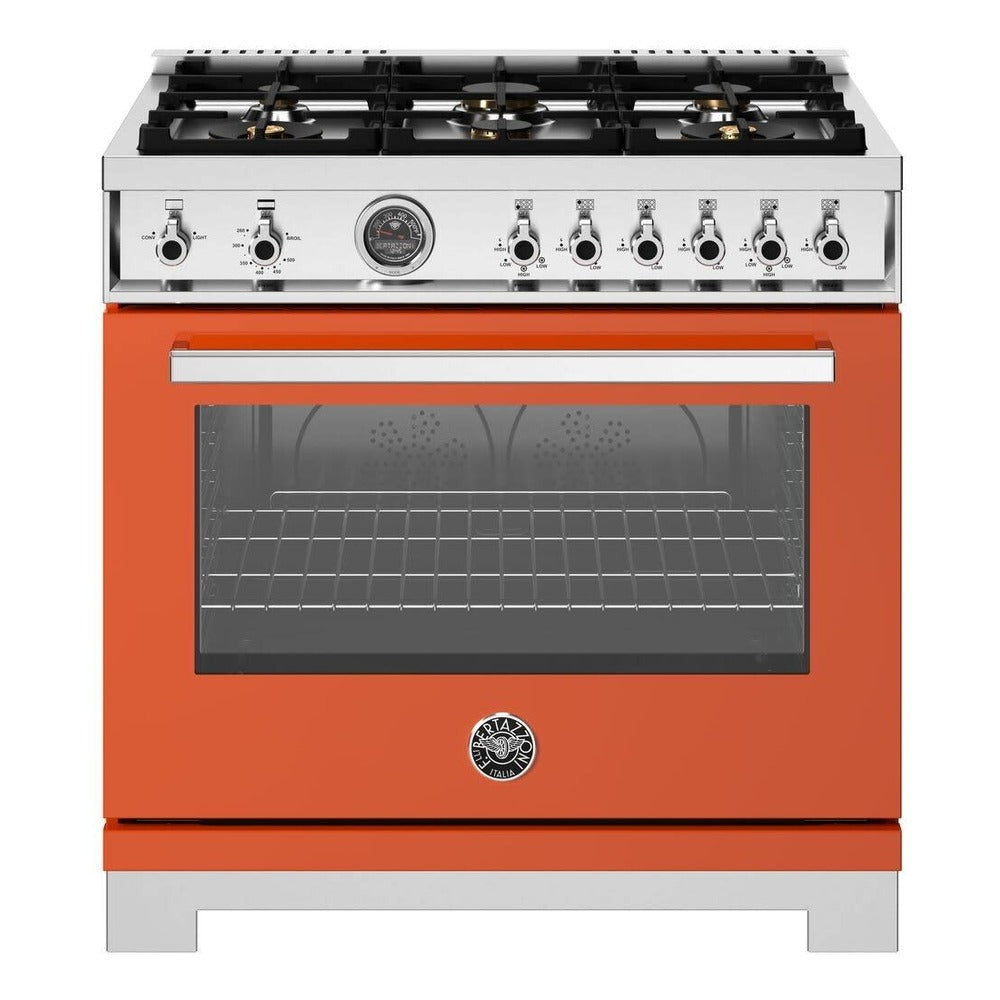 Bertazzoni Professional Series 36 inch Freestanding Gas Range with 6 Brass Burners, 5.9 cu. ft. Oven Capacity (Arancio Orange) - PRO366BCFGMART*