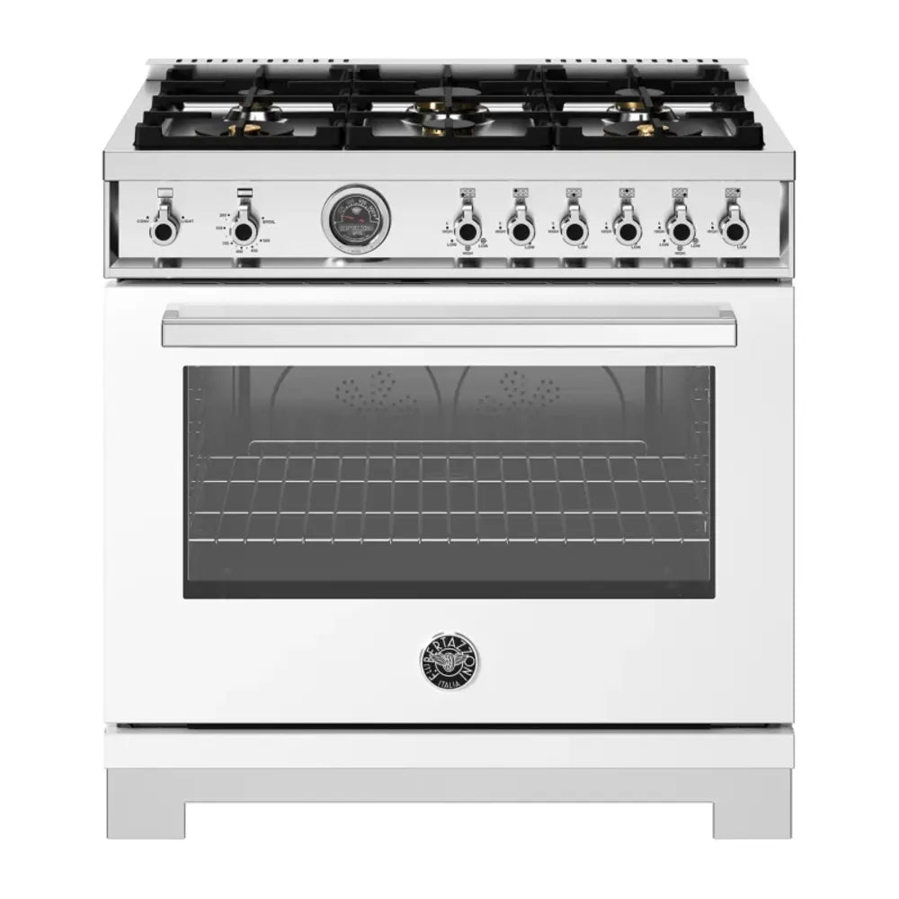 Bertazzoni Professional Series 36 inch Freestanding Gas Range with 6 Brass Burners, 5.9 cu. ft. Oven Capacity (Bianco White) - PRO366BCFGMBIT*