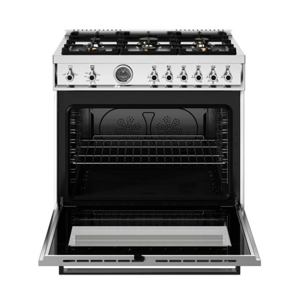 Bertazzoni Professional Series 36 inch Freestanding Gas Range with 6 Brass Burners, 5.9 cu. ft. Oven Capacity (Bianco White) - PRO366BCFGMBIT*