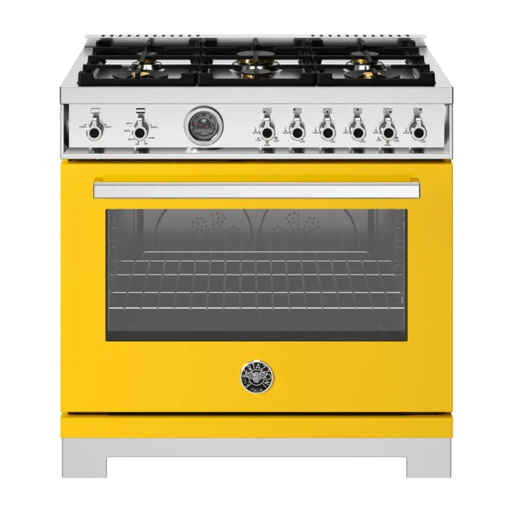 Bertazzoni Professional Series 36 inch Freestanding Gas Range with 6 Brass Burners, 5.9 cu. ft. Oven Capacity (Giallo Yellow) - PRO366BCFGMGIT*