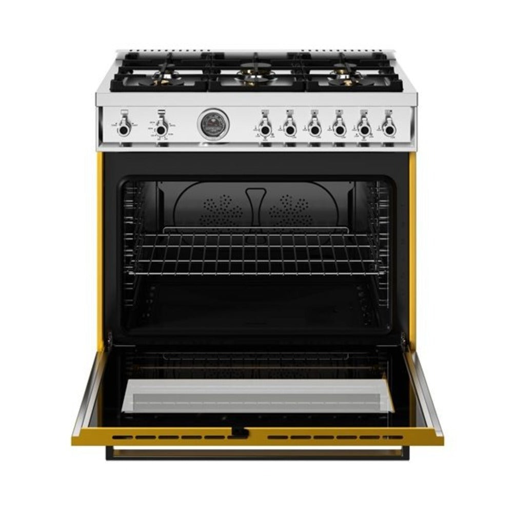 Bertazzoni Professional Series 36 inch Freestanding Gas Range with 6 Brass Burners, 5.9 cu. ft. Oven Capacity (Giallo Yellow) - PRO366BCFGMGIT*