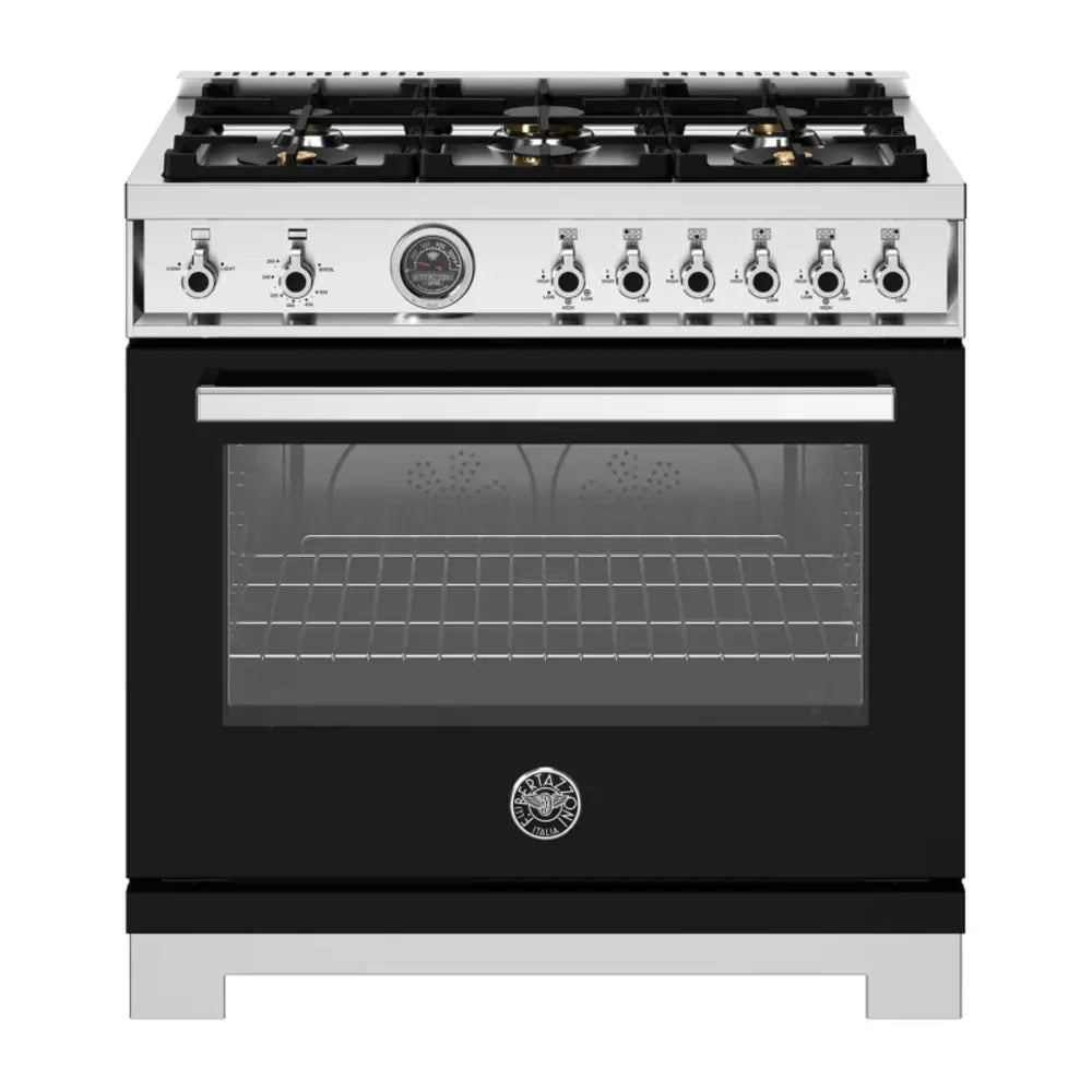 Bertazzoni Professional Series 36 inch Freestanding Gas Range with 6 Brass Burners, 5.9 cu. ft. Oven Capacity (Nero Blac) - PRO366BCFGMNET*