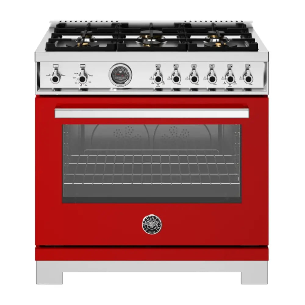 Bertazzoni Professional Series 36 inch Freestanding Gas Range with 6 Brass Burners, 5.9 cu. ft. Oven Capacity (Rosso Red) - PRO366BCFGMROT*