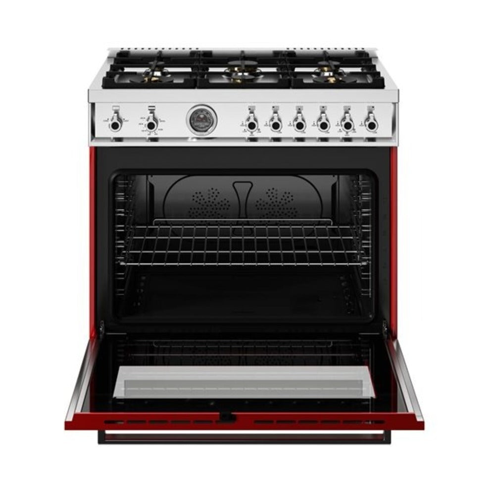 Bertazzoni Professional Series 36 inch Freestanding Gas Range with 6 Brass Burners, 5.9 cu. ft. Oven Capacity (Rosso Red) - PRO366BCFGMROT*