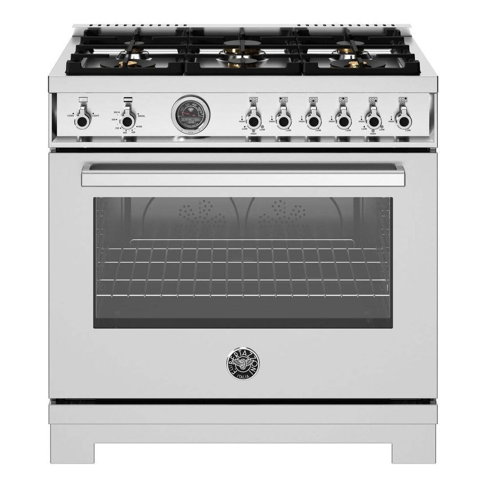 Bertazzoni Professional Series 36 inch Freestanding Gas Range with 6 Brass Burners, 5.9 cu. ft. Oven Capacity (Stainless Steel) - PRO366BCFGMXT*