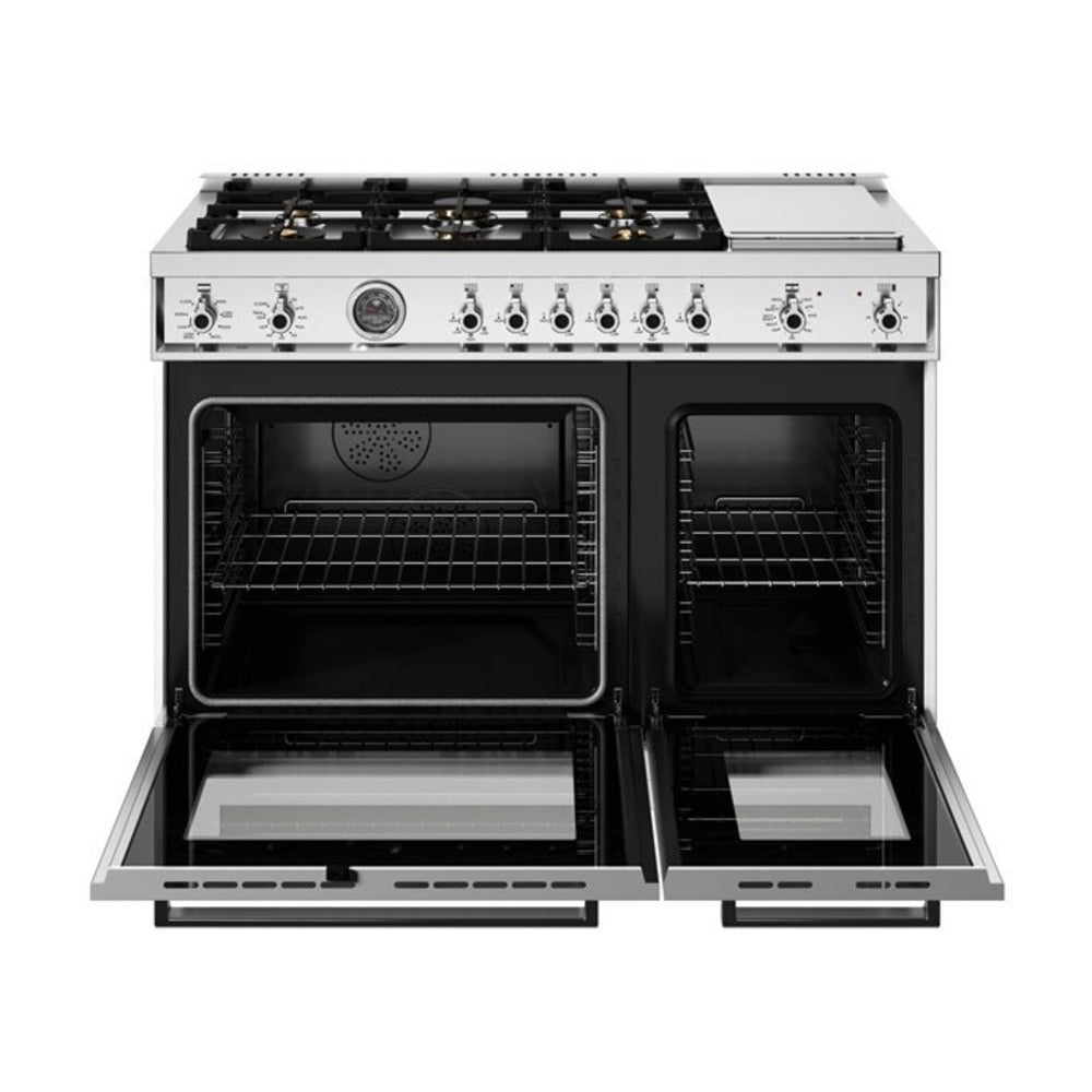 Bertazzoni Professional Series 48 inch Dual Fuel Range with 6 Brass Burners, Electric Griddle, 7 cu. ft. Total Oven Capacity and Self Clean (Bianco White) - PRO486BTFEPBIT*