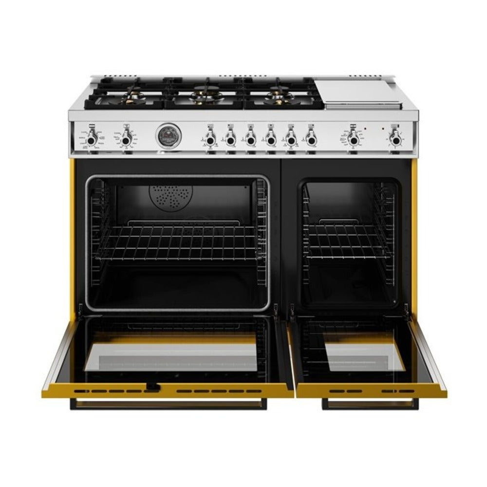 Bertazzoni Professional Series 48 inch Dual Fuel Range with 6 Brass Burners, Electric Griddle, 7 cu. ft. Total Oven Capacity and Self Clean (Giallo Yellow) - PRO486BTFEPGIT*