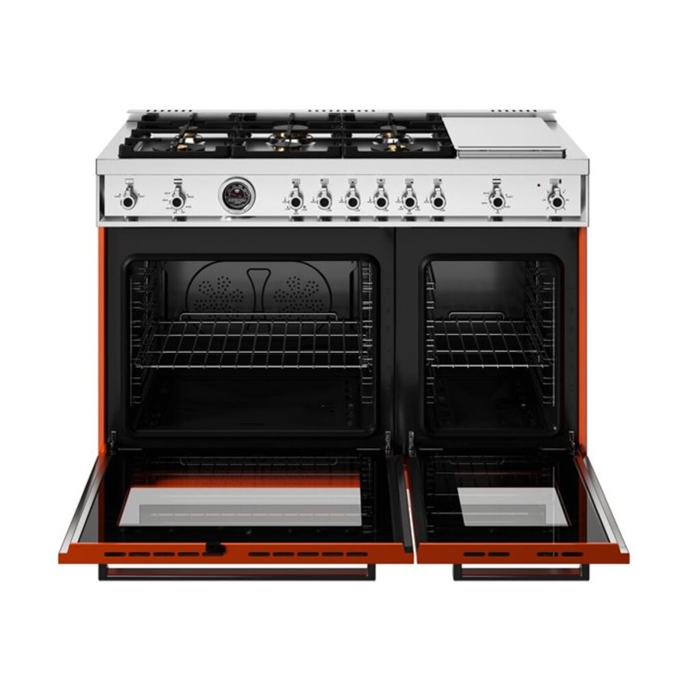 Bertazzoni Professional Series 48 inch Gas Range with 6 Brass Burners, Electric Griddle, 7.1 cu. ft. Total Oven Capacity and Dual Convection (Arancio Orange) - PRO486BTFGMART*