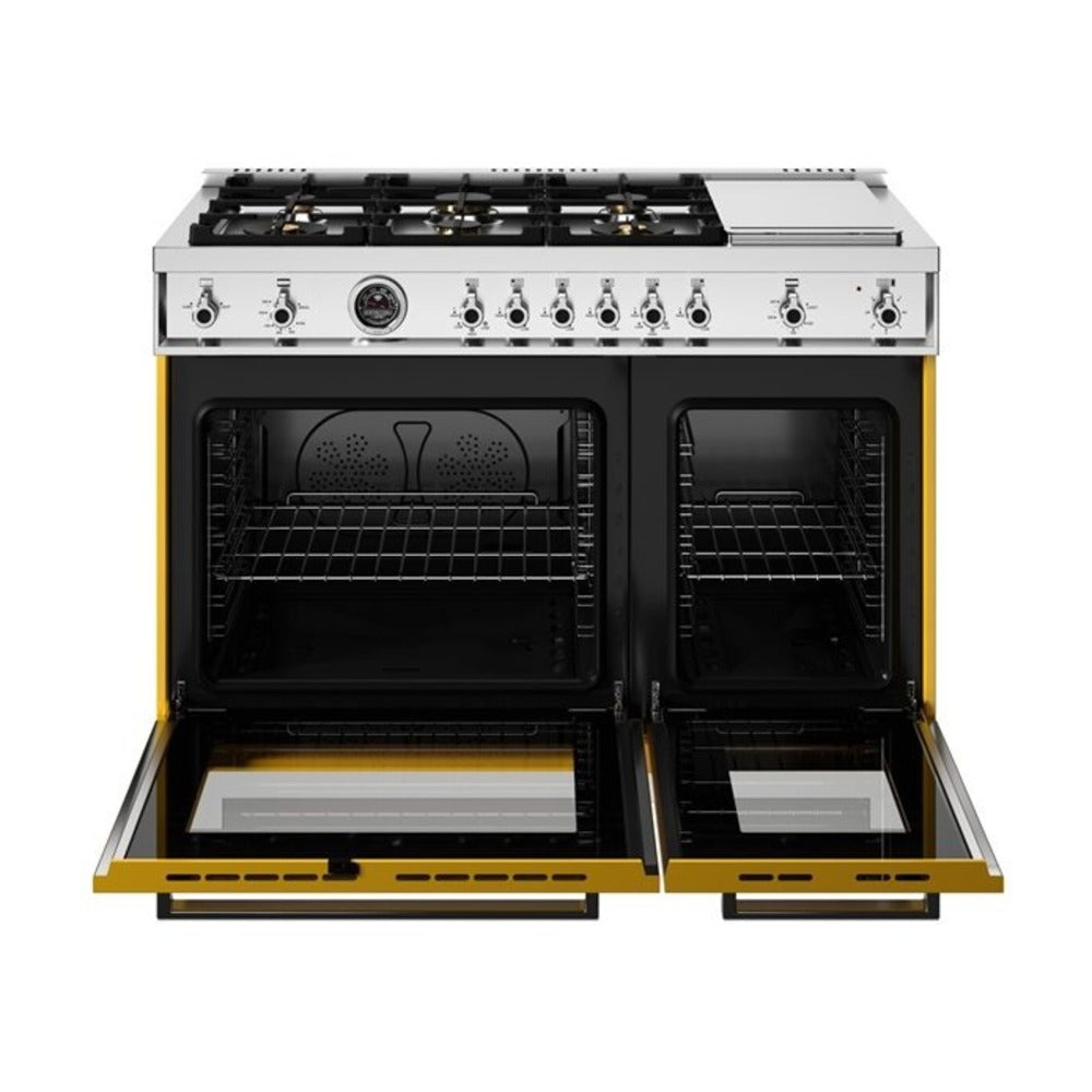 Bertazzoni Professional Series 48 inch Gas Range with 6 Brass Burners, Electric Griddle, 7.1 cu. ft. Total Oven Capacity and Dual Convection (Giallo Yellow) - PRO486BTFGMGIT*