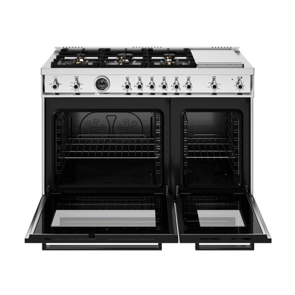 Bertazzoni Professional Series 48 inch Gas Range with 6 Brass Burners, Electric Griddle, 7.1 cu. ft. Total Oven Capacity and Dual Convection in Stainless Steel - PRO486BTFGMXT*