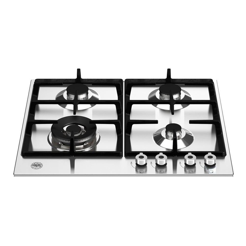 Bertazzoni 24 inch Professional Series Front Control Gas Cooktop with 4 Burners, Cast Iron Contour Grates, Fail-Safe Thermocouple Technology, ADA Compliant, in Stainless Steel - PROF244CTXV