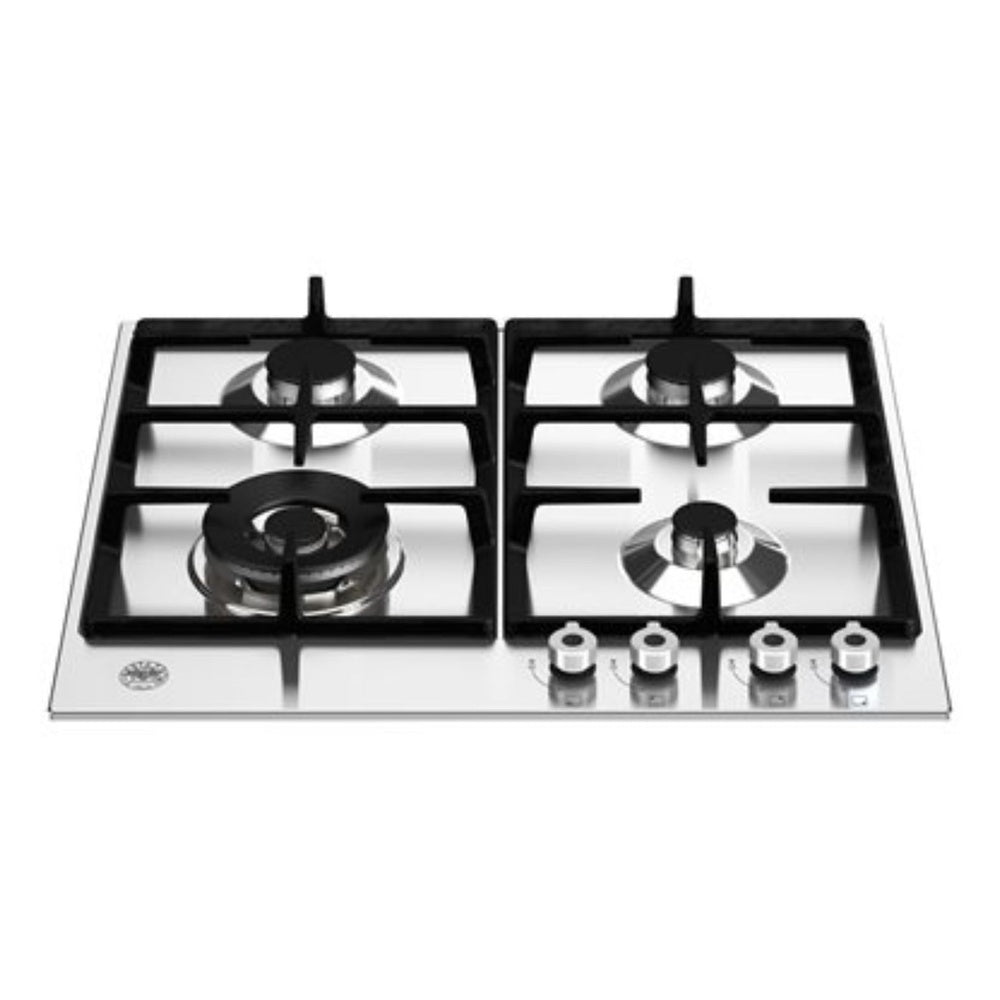 Bertazzoni 24 inch Professional Series Front Control Gas Cooktop with 4 Burners, Cast Iron Contour Grates, Fail-Safe Thermocouple Technology, ADA Compliant, in Stainless Steel - PROF244CTXV