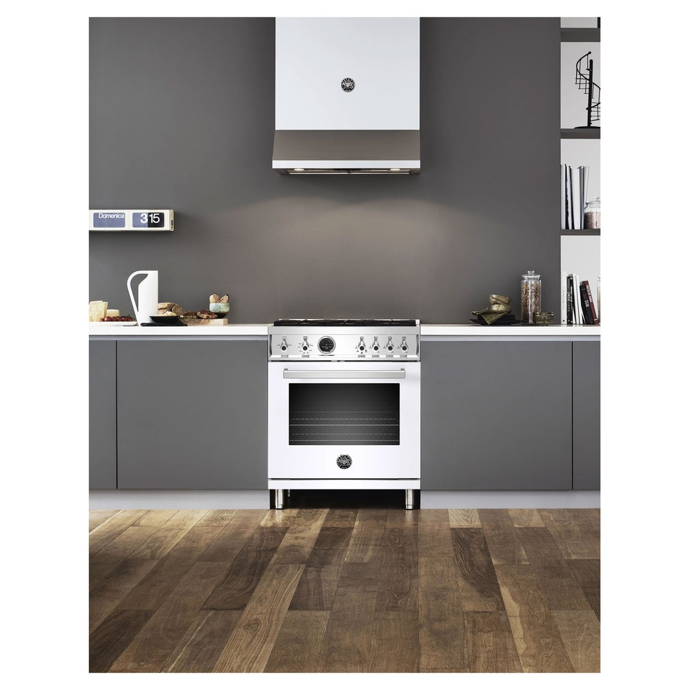 Bertazzoni 30 inch Freestanding Natural Gas Range with 4 Sealed Brass Burners, 4.6 cu. ft. Capacity, Self Clean Oven (Bianco White) - PROF304DFSBIT