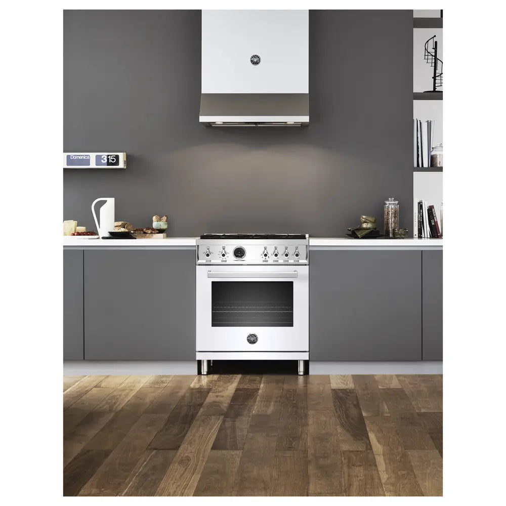 Bertazzoni 30 inch Freestanding Natural Gas Range with 4 Sealed Brass Burners, 4.6 cu. ft. Capacity, Self Clean Oven (Stainless Steel) - PROF304DFSXT