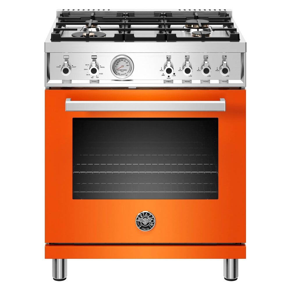 Bertazzoni Professional Series 30 inch Freestanding Gas Range with 4 Brass Burners, 4.7 cu. ft. Oven Capacity (Arancio) - PROF304GASART