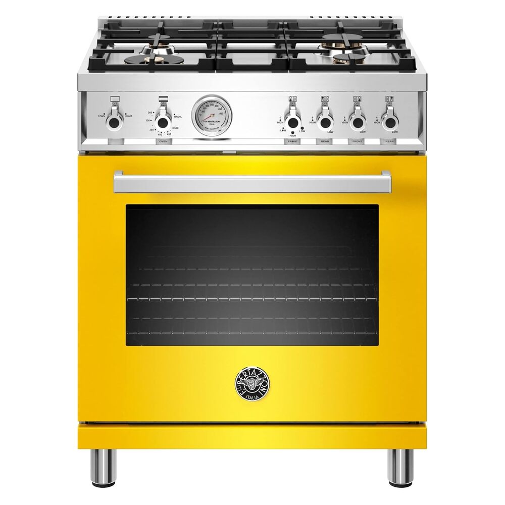 Bertazzoni Professional Series 30 inch Freestanding Gas Range with 4 Brass Burners, 4.7 cu. ft. Oven Capacity (Giallo) - PROF304GASGIT