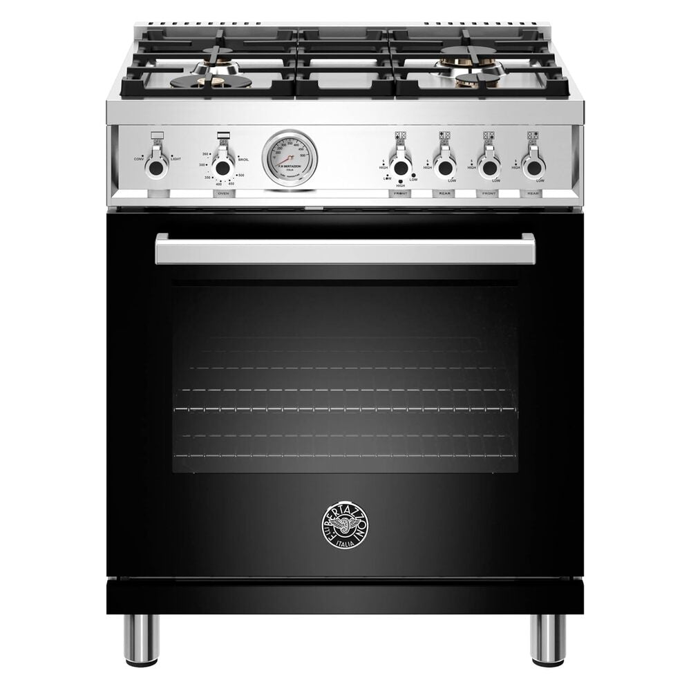Bertazzoni Professional Series 30 inch Freestanding Gas Range with 4 Brass Burners, 4.7 cu. ft. Oven Capacity (Nero) - PROF304GASNET