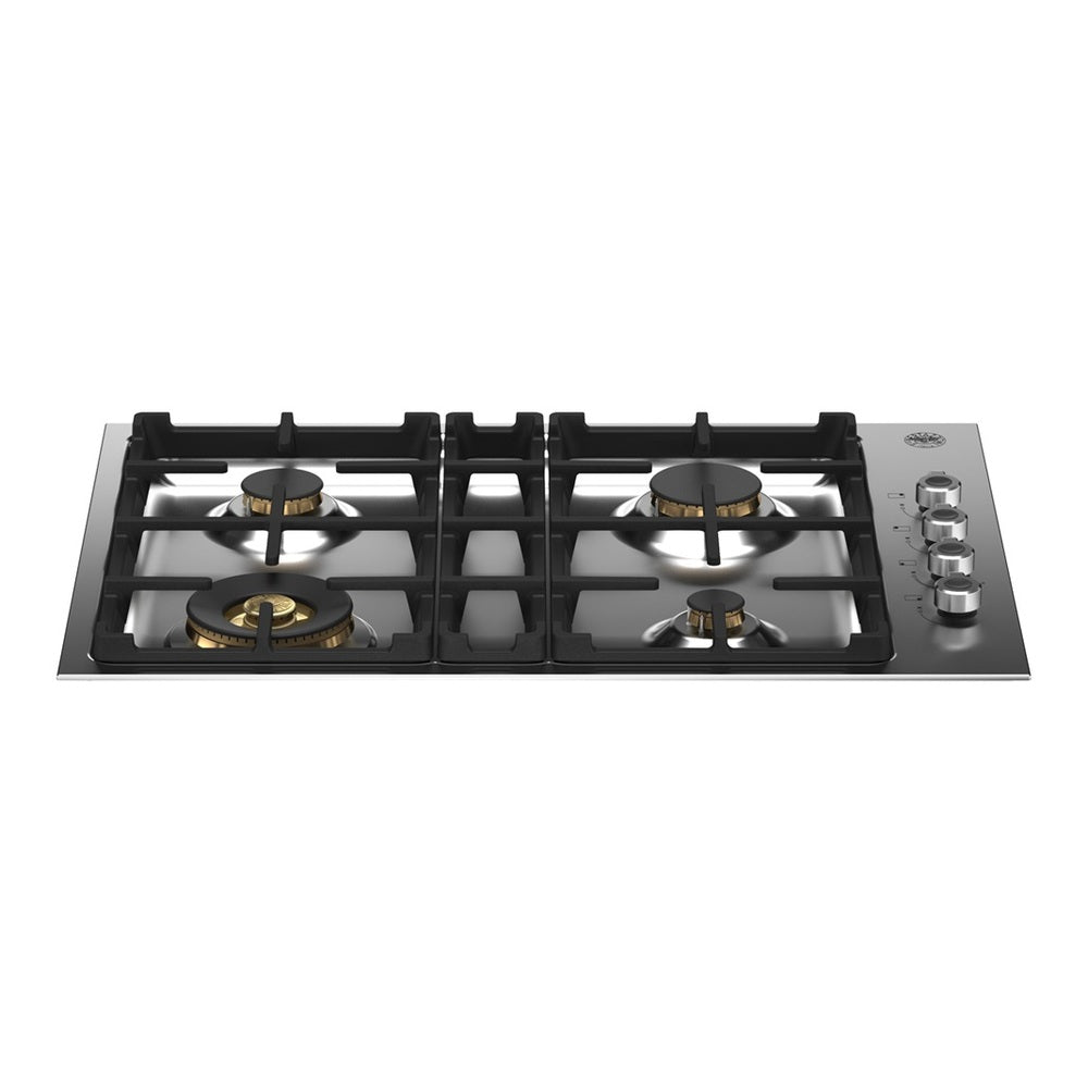 Bertazzoni Professional Series 30 inch Drop-in Gas Cooktop with 4 Brass Burners, Continuous Cast Iron Grates and Fail-Safe Thermocouple Technology, in Stainless Steel - PROF304QBXT*