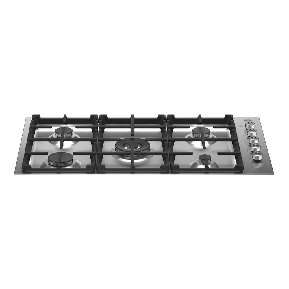 Bertazzoni 36 inch Professional Series Drop-In Gas Cooktop with 5 Burners, Cast Iron Grates, Failsafe Thermocouple Technology, Seamless One-Piece Worktop, in Stainless Steel - PROF365QXE*