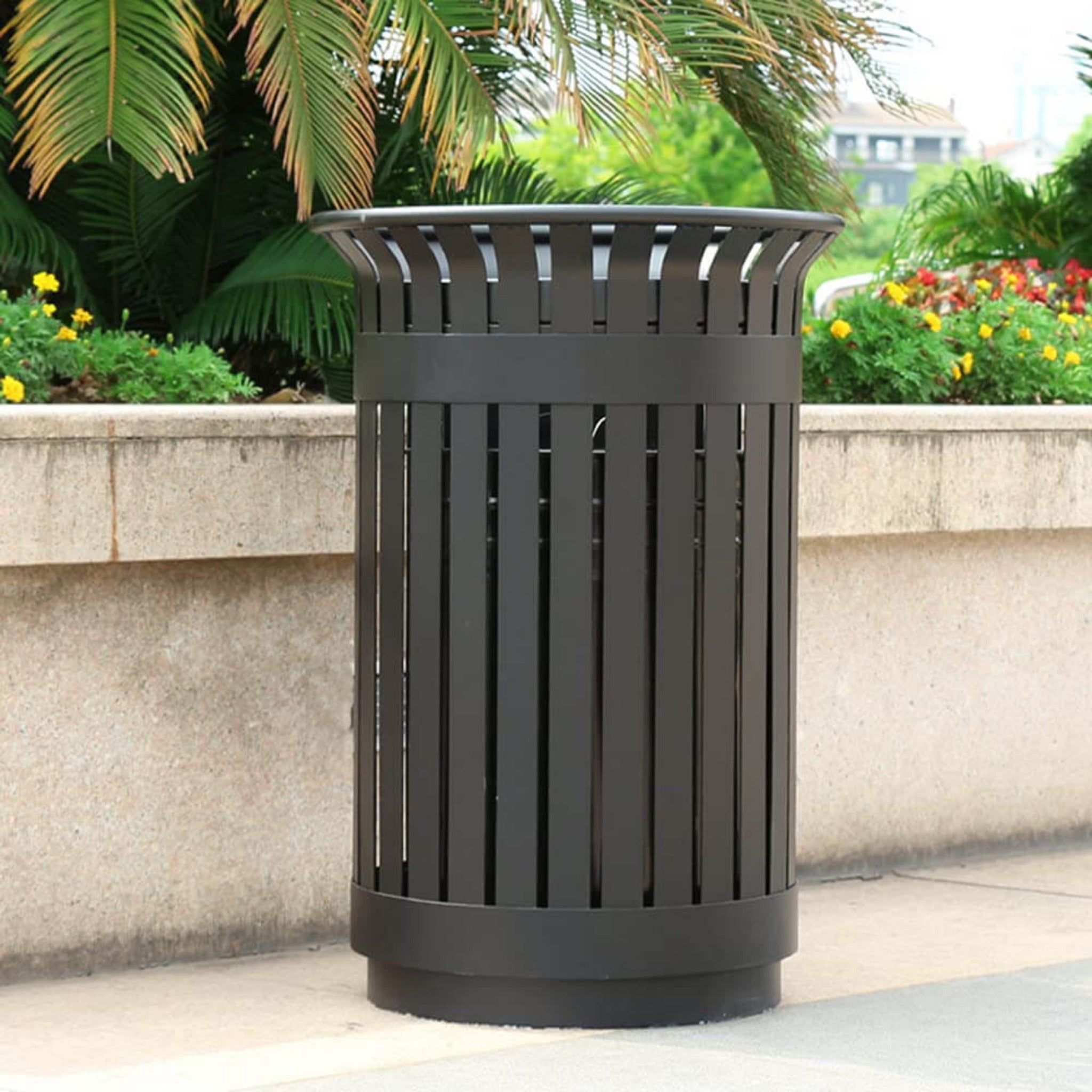 Premium Heavy-Duty Extra Large Outdoor Commercial Metal Slat Garbage Trash Can