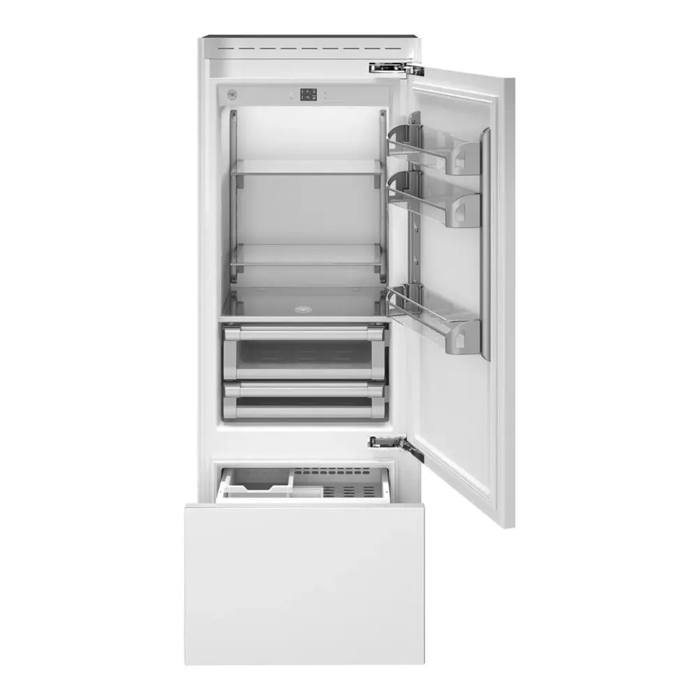 Bertazzoni 30 inch Built-In Bottom Mount Refrigerator with 15.5 cu. ft. Total Capacity, Automatic Ice Maker, Energy Star, in Panel Ready - REF30BMBIP*