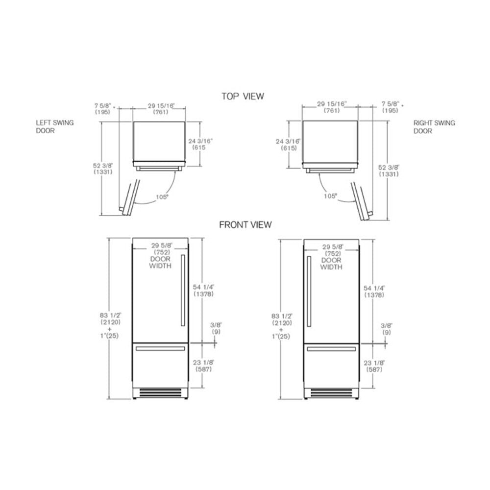 Bertazzoni 30 inch Built-In Bottom Mount Refrigerator with 15.5 cu. ft. Total Capacity, LED Lighting, Automatic Ice Maker, Energy Star, in Stainless Steel   - REF30BMBIX*