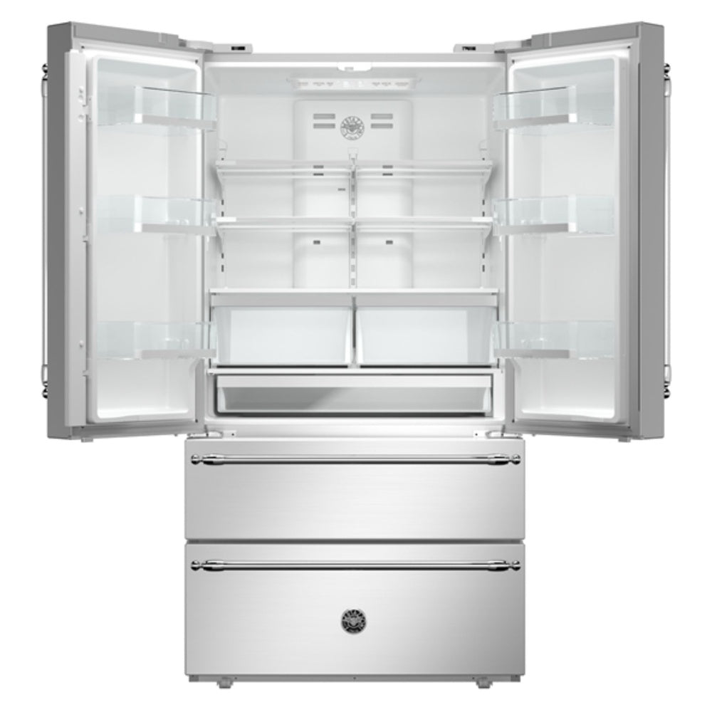 Bertazzoni 36 inch Freestanding French Door Refrigerator with 21.6 cu. ft. Capacity, LED Lights, Quick Freeze in Stainless Steel - REF36FDFIXNV