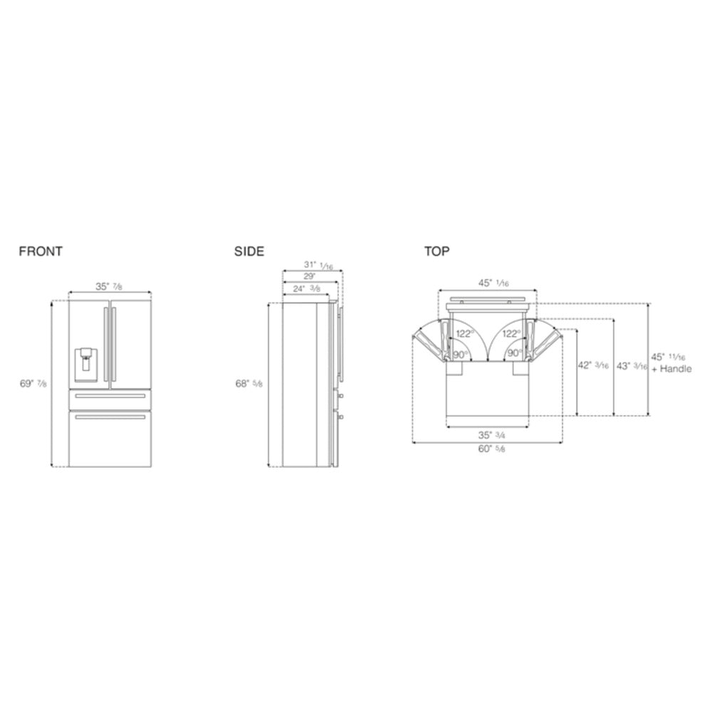 Bertazzoni 36 inch Freestanding French Door Refrigerator with 21.6 cu. ft. Capacity, Quattro Temp Zone Drawer with Customizable Settings, and External Ice and Water Dispenser in Stainless Steel - REF36FDFZXNT