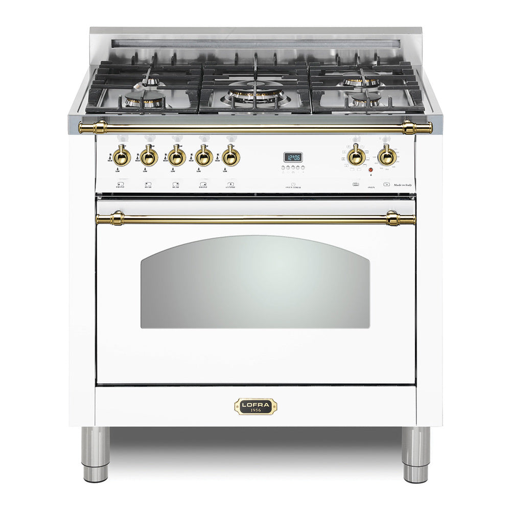 Lofra 36" Dolcevita Series Freestanding Dual Fuel Range with 5 Sealed Brass Burners, 3 cu. ft. Oven Capacity and True European Convection