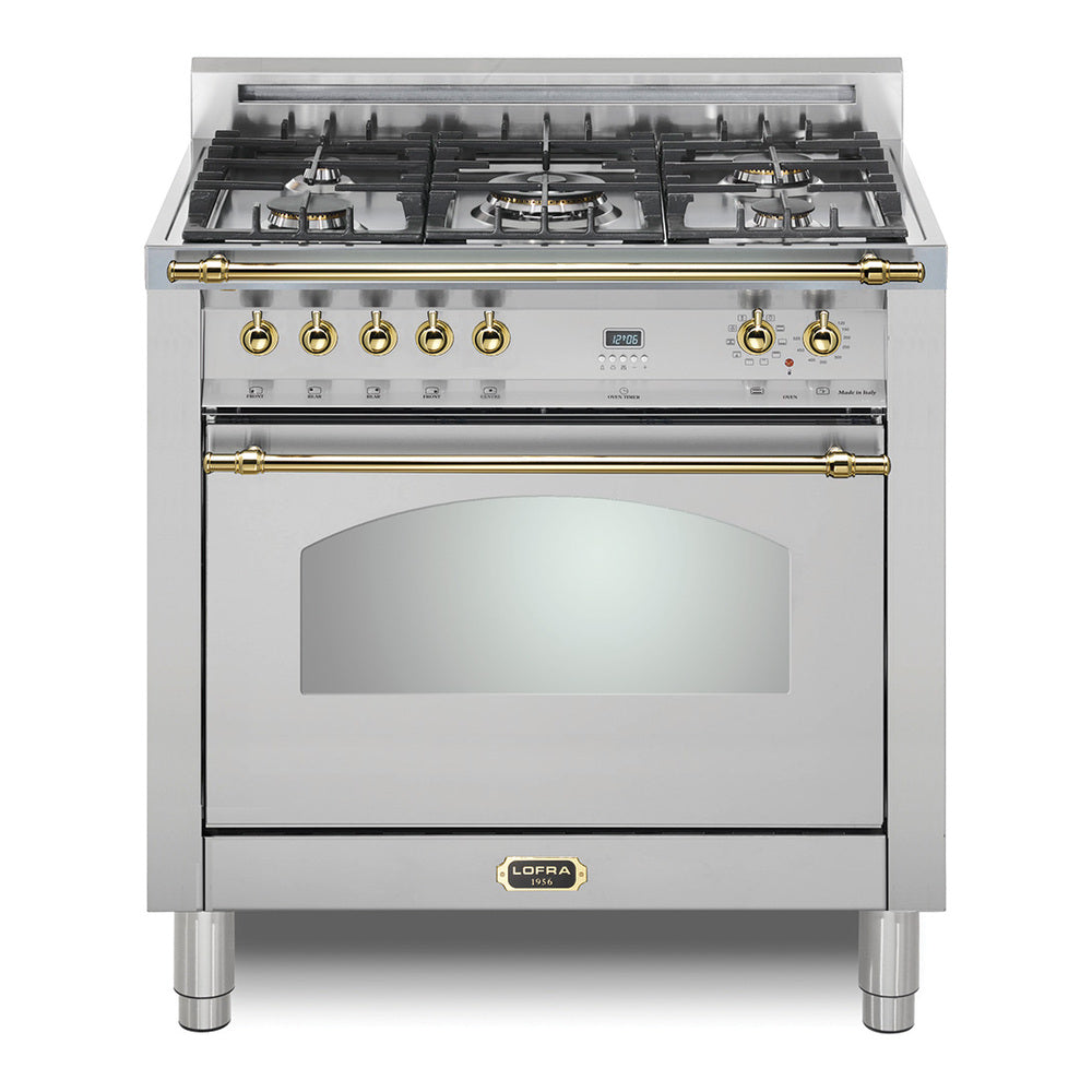 Lofra 36" Dolcevita Series Freestanding Dual Fuel Range with 5 Sealed Brass Burners, 3 cu. ft. Oven Capacity and True European Convection