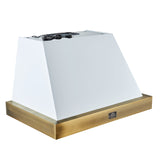 Forno Vittorio 36-Inch Wall Mount Range Hood, Antique Brass Trim, 424 CFM Airflow, Dishwasher-Safe Baffle Filters, Remote Control, 3-Speed Fan, Bright LED Lighting.