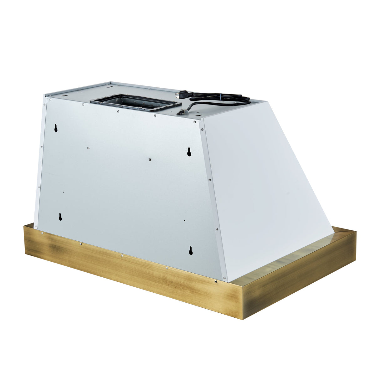 Forno Vittorio 36-Inch Wall Mount Range Hood, Antique Brass Trim, 424 CFM Airflow, Dishwasher-Safe Baffle Filters, Remote Control, 3-Speed Fan, Bright LED Lighting.